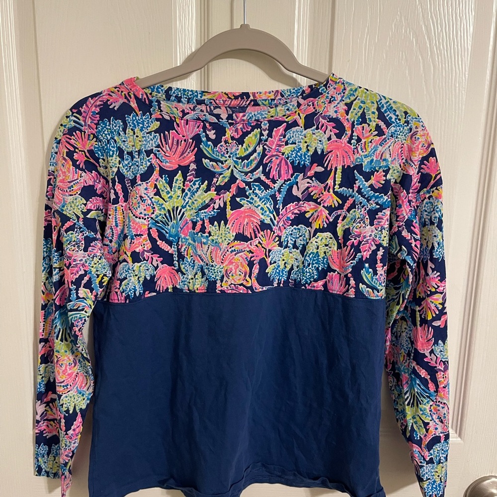 Lilly Pulitzer Navy and Multicolor Floral Long Sleeve Top